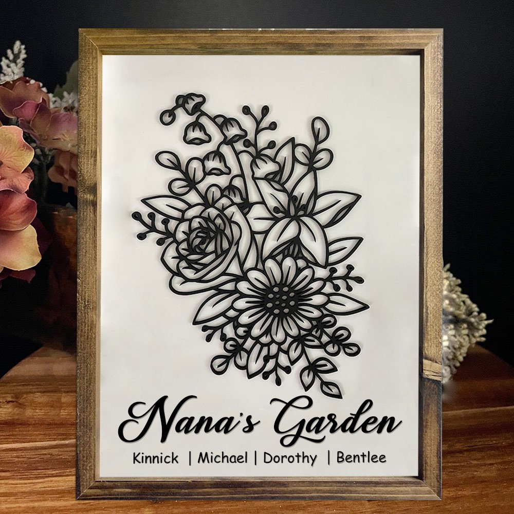 Personalized Nana's Garden Birth Flower Wood Sign With Grandkids Name For Mother's Day Mom Gift Ideas