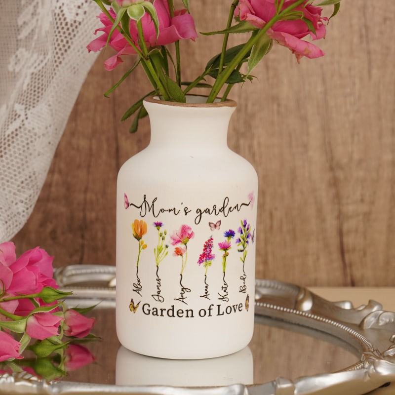 Personalized Nana's Garden Birth Flower Vase With Grandkids Name For Mother's Day Gift Ideas