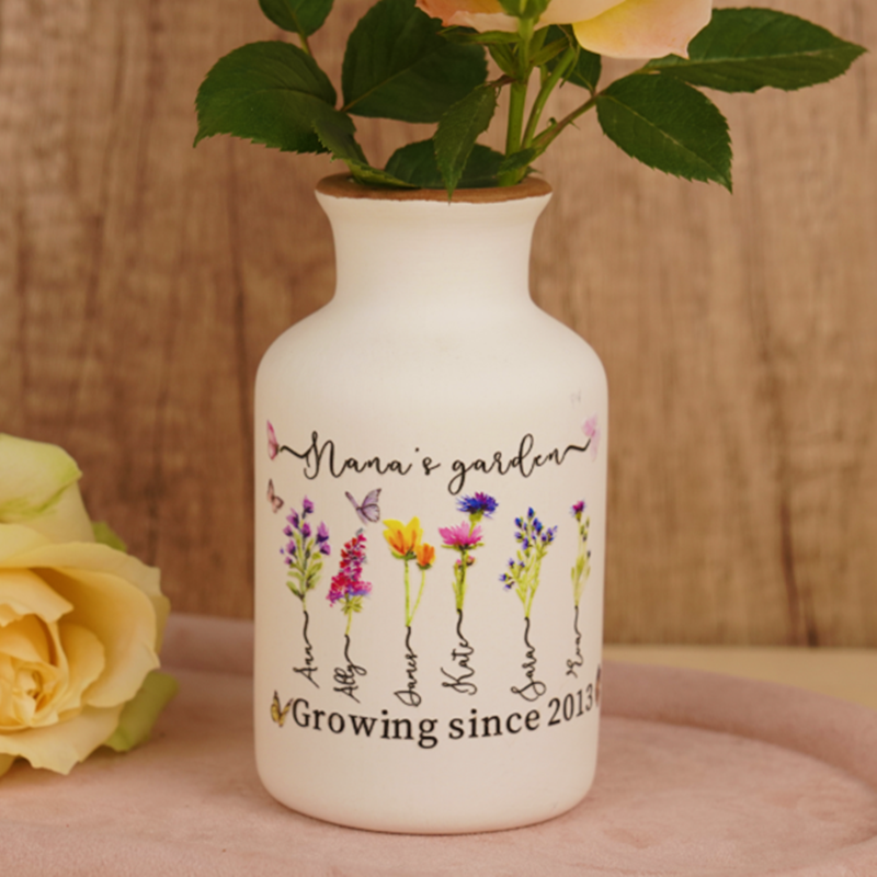 Personalized Nana's Garden Birth Flower Vase With Grandkids Name For Mother's Day Gift Ideas