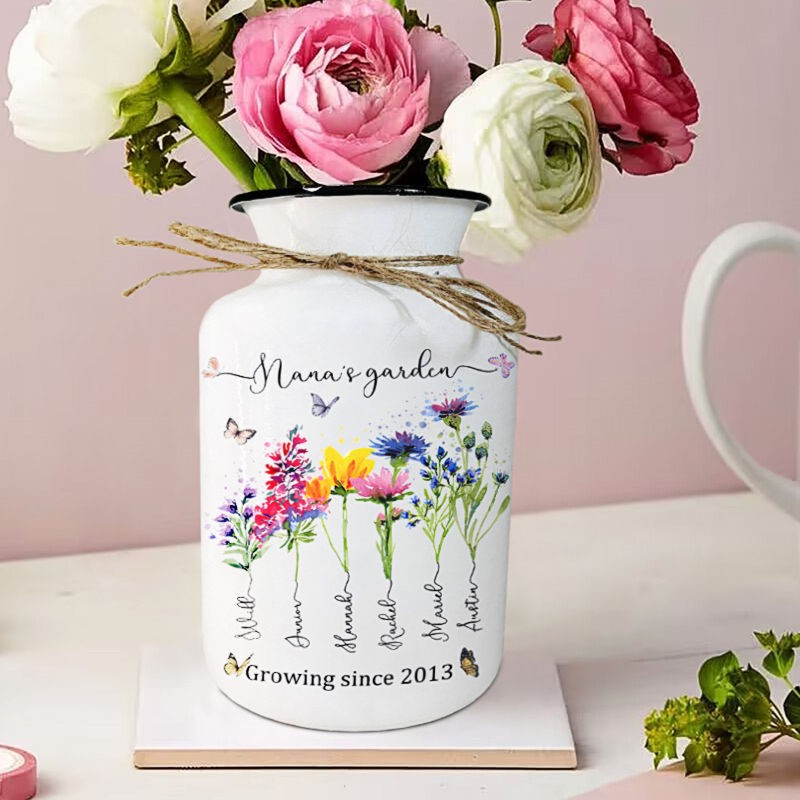 Personalized Nana's Garden Birth Flower Vase With Grandkids Name For Mother's Day Gift Ideas