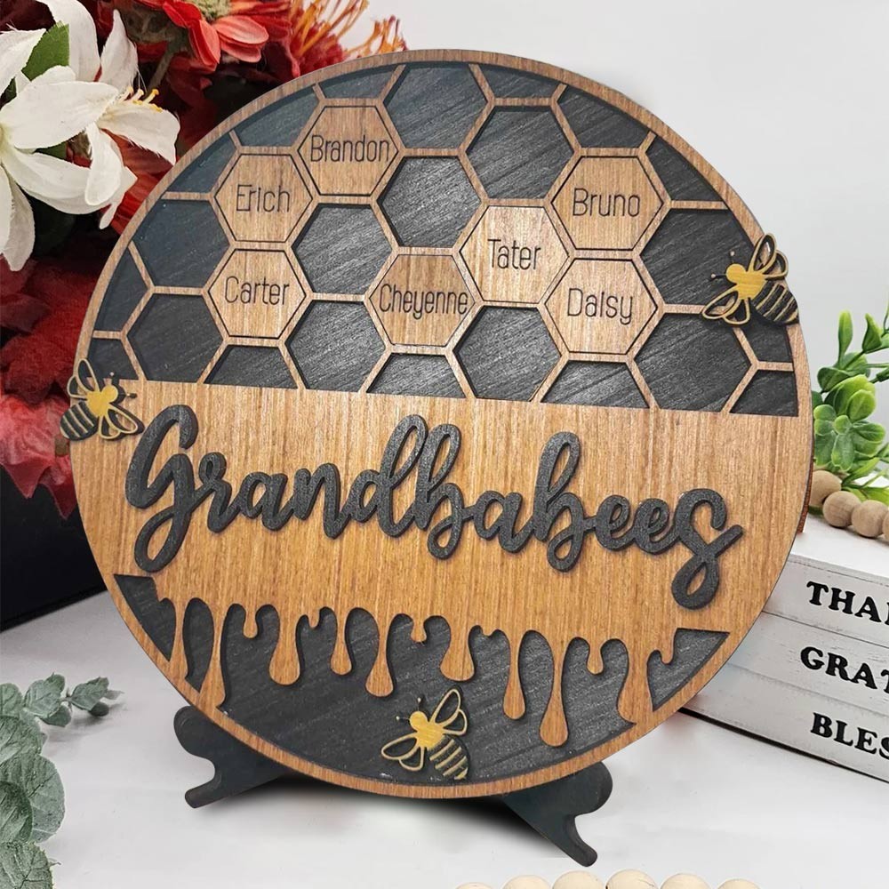 Personalized Bee Hive Family Grandbabees Sign For Mom Grandma Christmas Gift