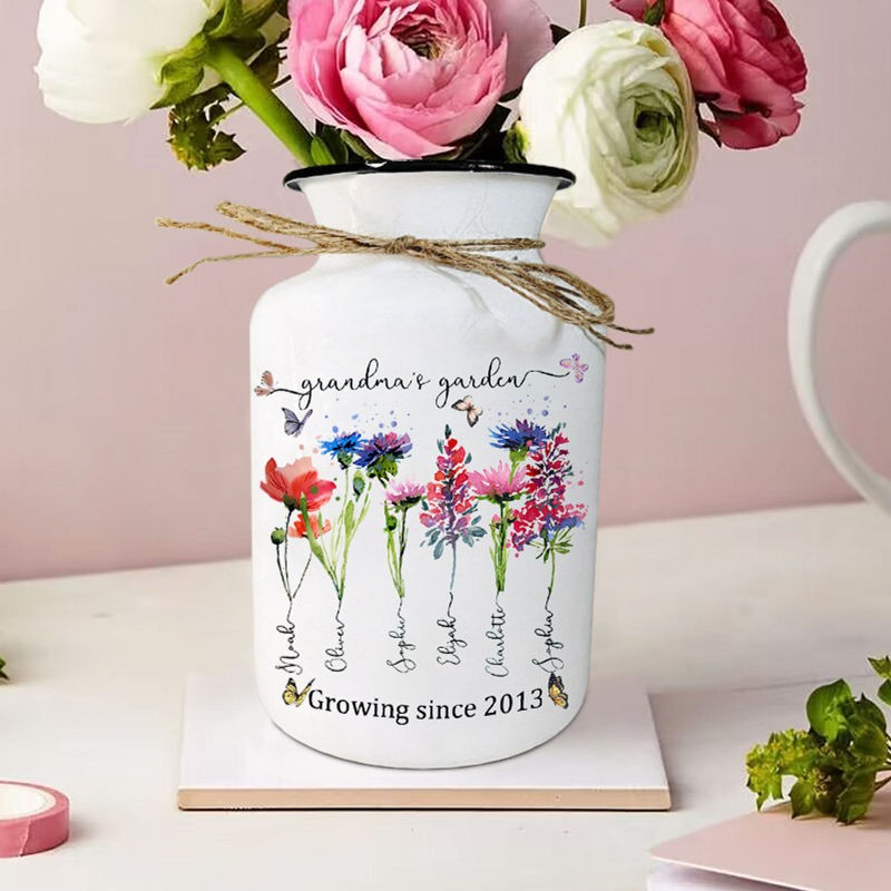 Personalized Nana's Garden Birth Flower Vase With Grandkids Name For Mother's Day Gift Ideas