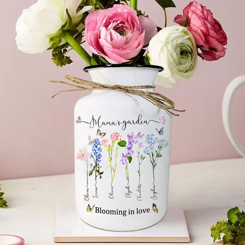 Personalized Mama's Garden Birth Flower Vase With Kids Name For Mother's Day Gift Ideas