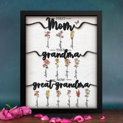 First Mom Now Grandma Birth Flower Sign Personalized Mother's Day Gift Ideas