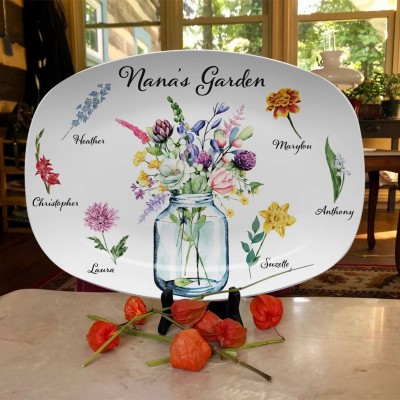 Personalized Grandma's Garden Birth Month Flower Platter With Grandkids Name For  Mother's Day Mom Gift Ideas