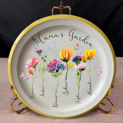 Personalized Mama's Garden Birth Month Flower Platter For Christmas Gift