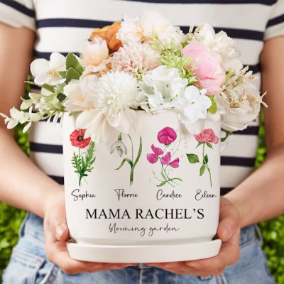 Personalized Mom's Garden Birth Month Flower Pot With kids Name For Mother's Day