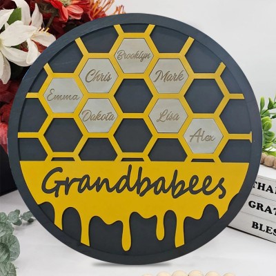 Personalized Bee Hive Family Grandbabees Sign For Mom Grandma Christmas Gift