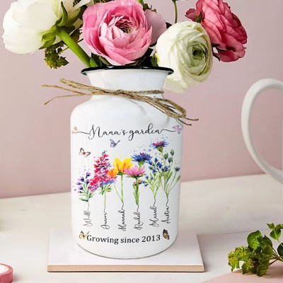 Personalized Nana's Garden Birth Flower Vase With Grandkids Name For Mother's Day Gift Ideas