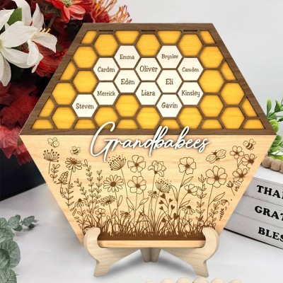 Personalized Bee Hive Family Grandbabees Wood Sign For Mom Grandma Christmas Gift