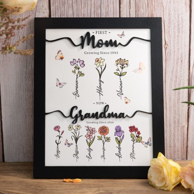 First Mom Now Grandma Personalized Grandma's Garden Wooden Sign For Mother's Day Gift