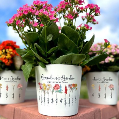 Personalized Flower Pot Grandma's Garden Pot with Grandkids Name For Mother's Day