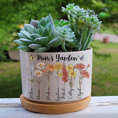 Personalized Mom's Garden Birth Month Flower Pot With kids Name For Mother's Day