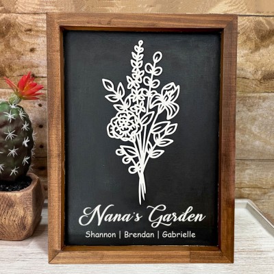 Personalized Nana's Garden Birth Flower Wood Sign With Grandkids Name For Mother's Day Mom Gift Ideas