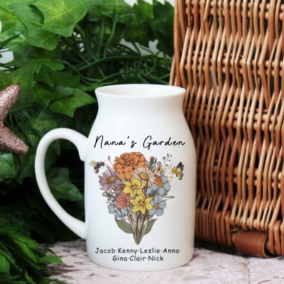 Personalized Birth Flower Bouquet Vase For Mother's Day Mom Grandma Gift Ideas