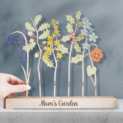 Personalized Grandma's Garden Birth Flower Wood Sign For Mother's Day Gift