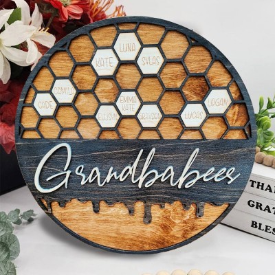 Personalized Bee Hive Family Grandbabees Sign For Mom Grandma Christmas Gift