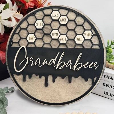 Personalized Bee Hive Family Grandbabees Sign For Mom Grandma Christmas Gift