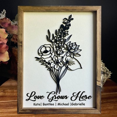 Personalized Grandma's Garden Birth Flower Wood Sign With Grandkids Name For Mother's Day Mom Gift Ideas