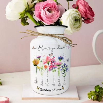 Personalized Mom's Garden Birth Flower Vase With Kids Name For Mother's Day Gift Ideas