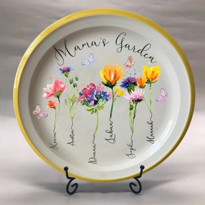 Personalized Nana's Garden Birth Month Flower Platter With Grandkids Name For Christmas Gift