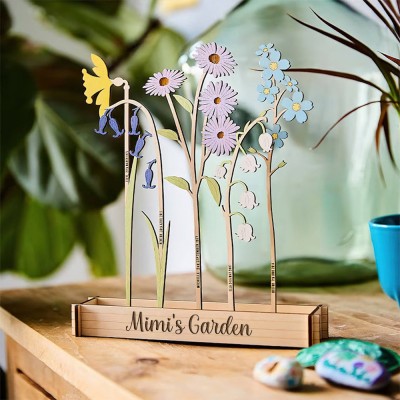 Personalized Mimi's Garden Birth Flower Wood Sign For Mother's Day Gift