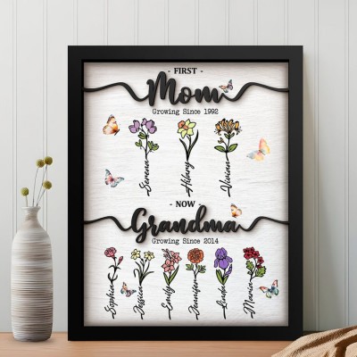 First Mom Now Grandma Personalized Grandma's Garden Wooden Sign For Mother's Day Gift